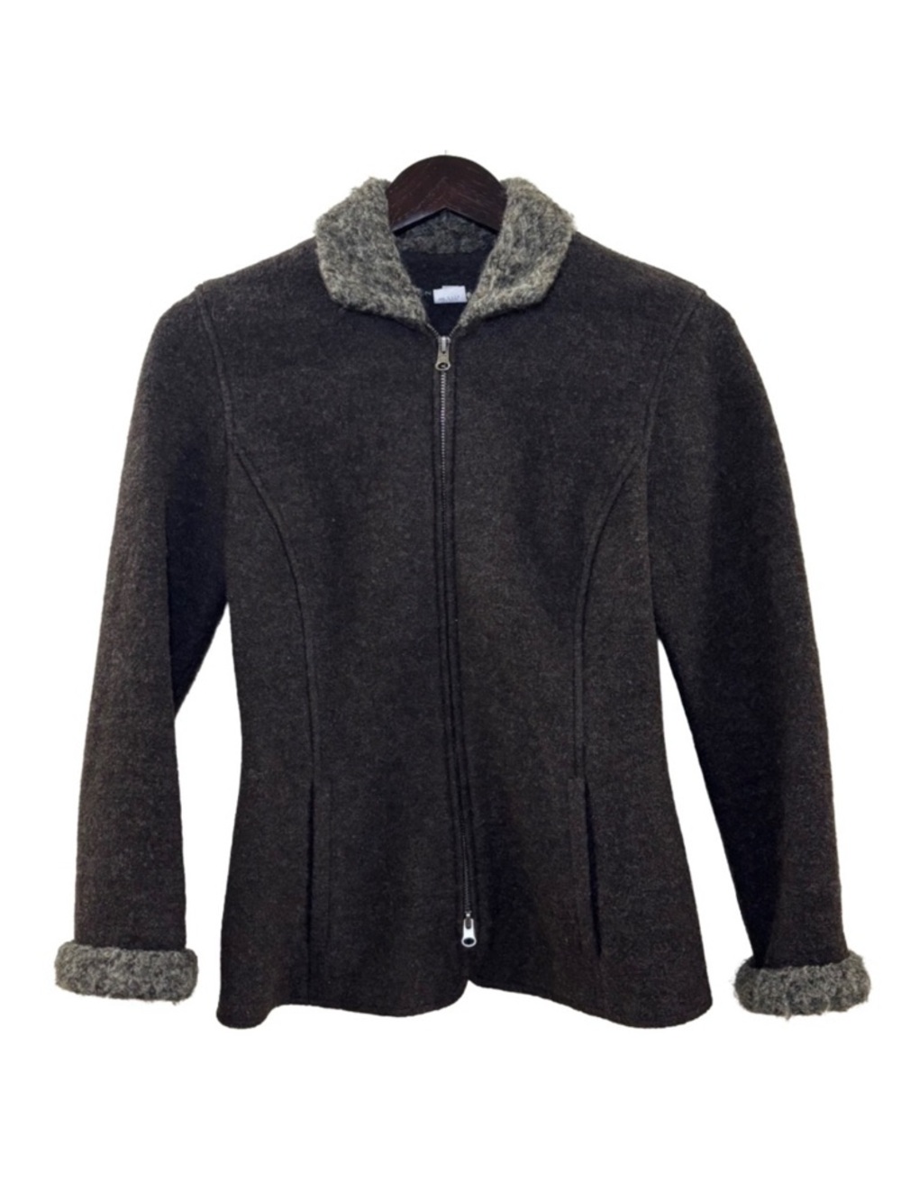 Jenne Maag Wool Zip Up Jacket with Gray Accents Brown Size Small